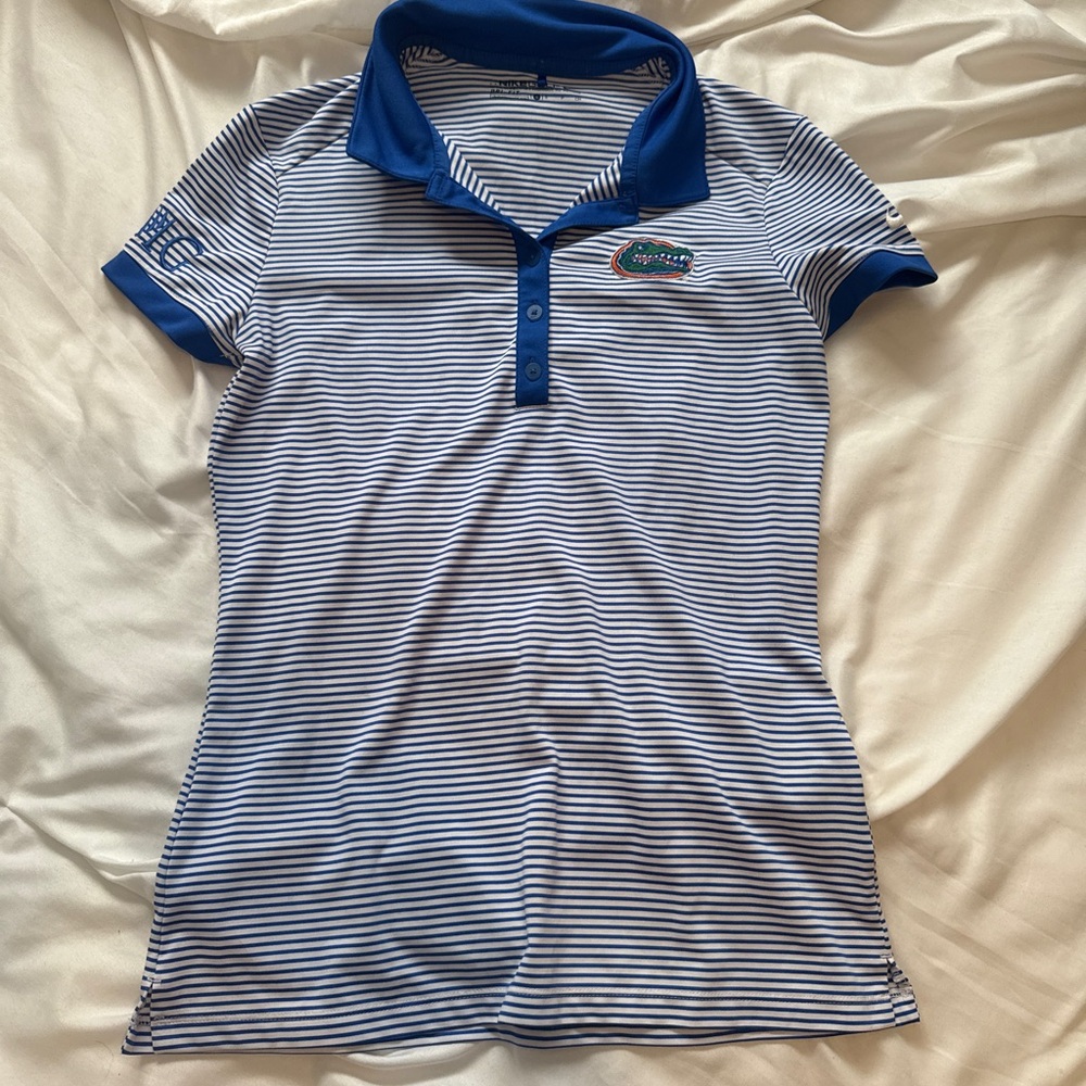 Striped Polo Shirt with Blue Accents University of Florida Ladies golf shirt